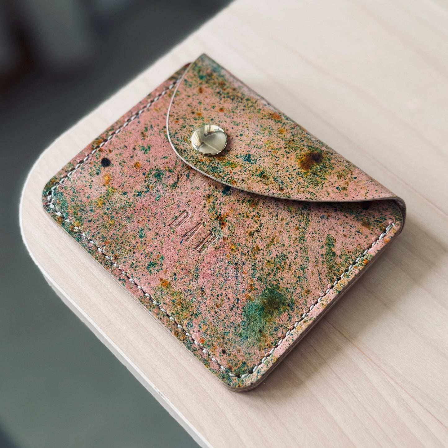 Amszterdam pénztárca - zöld rózsaszín festett