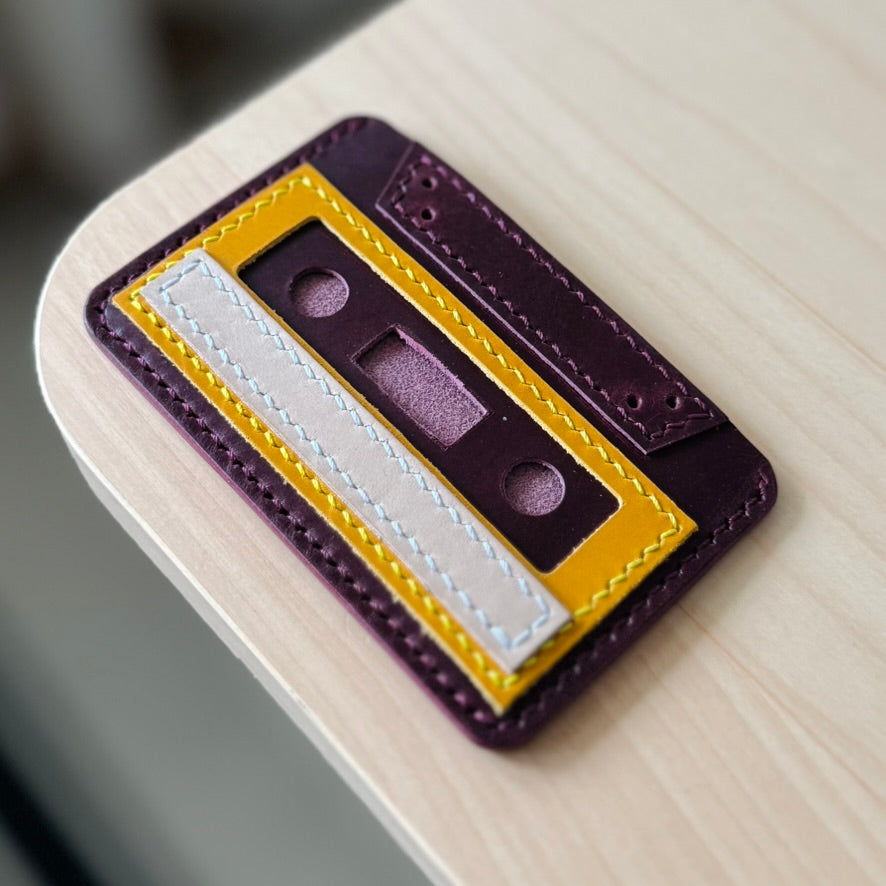 Casette card holder - burgundy & yellow