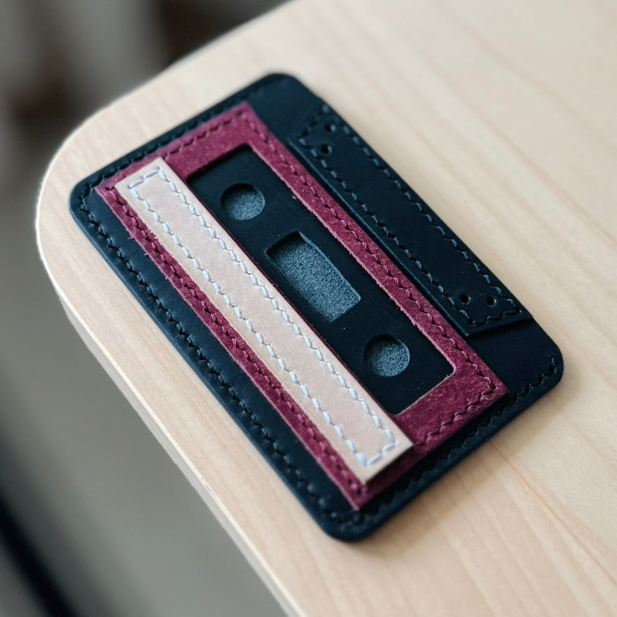 Casette card holder - black & burgundy
