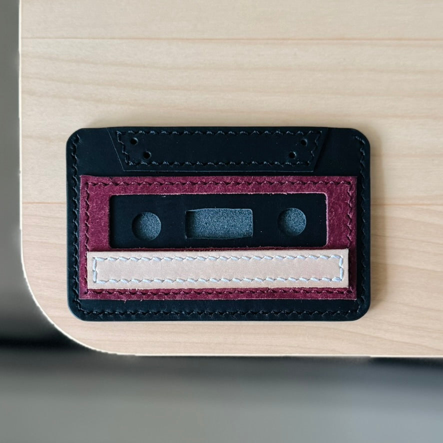 Casette card holder - black & burgundy