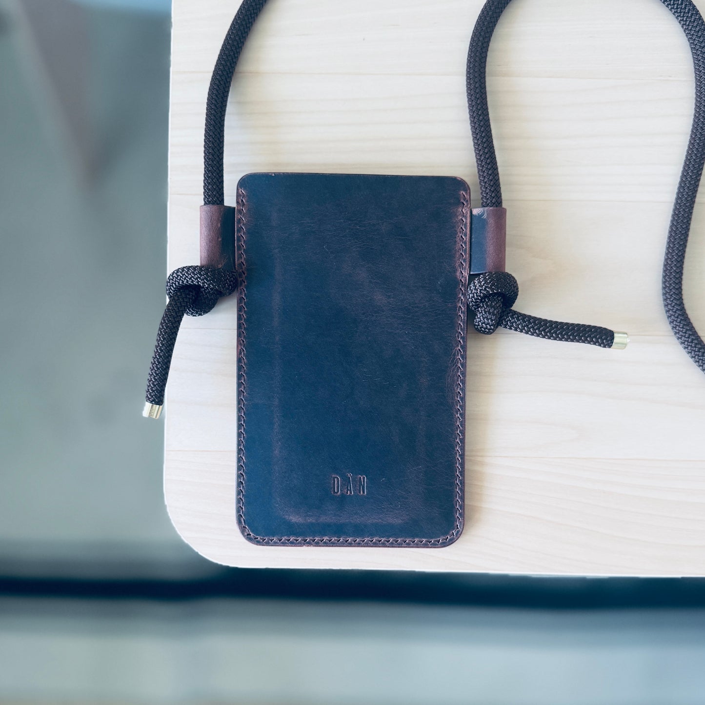 Crossbody phone holder - dark brown pullup