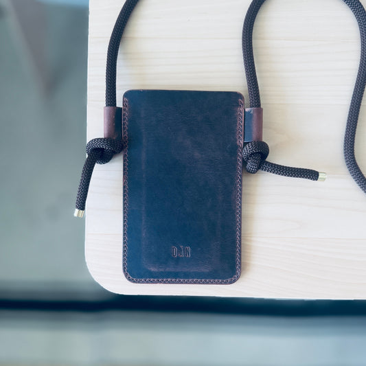Crossbody phone holder - dark brown pullup