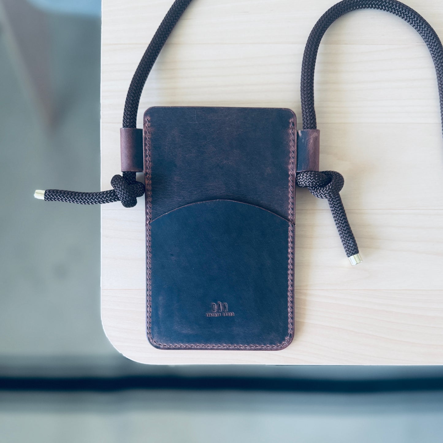 Crossbody phone holder - dark brown pullup