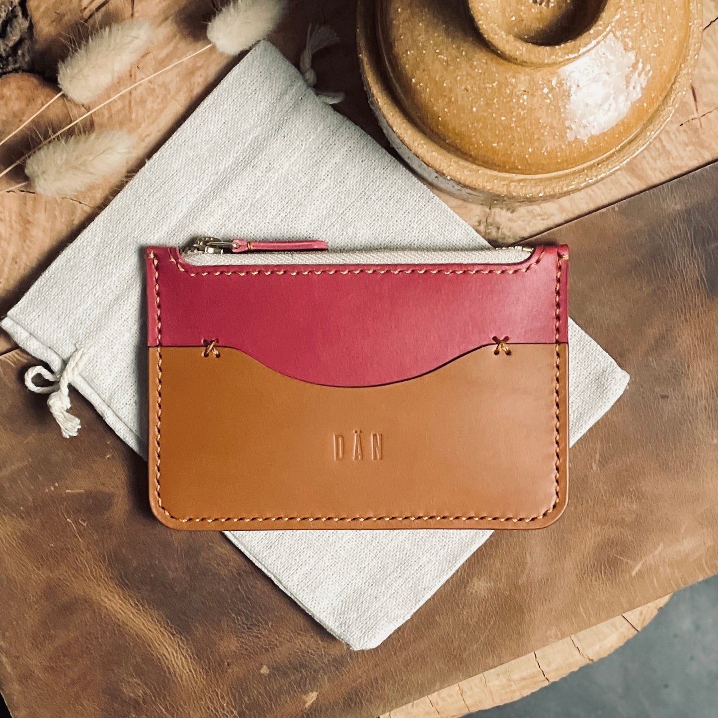 Lisbon wallet - cherry & brown