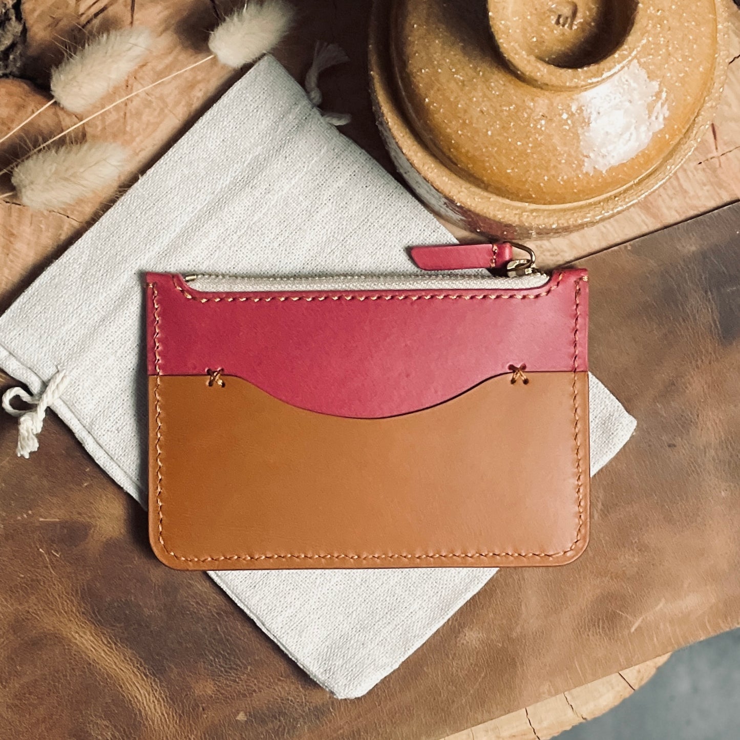 Lisbon wallet - cherry & brown