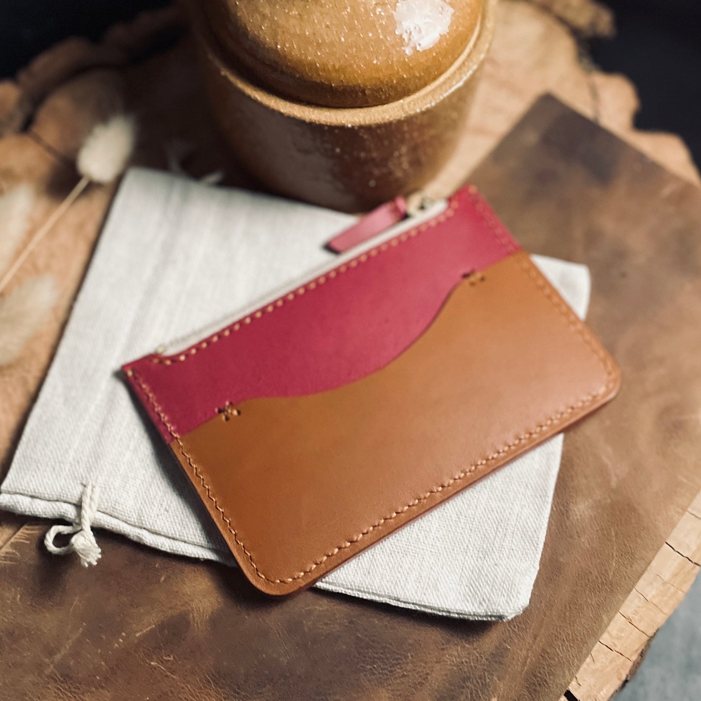 Lisbon wallet - cherry & brown