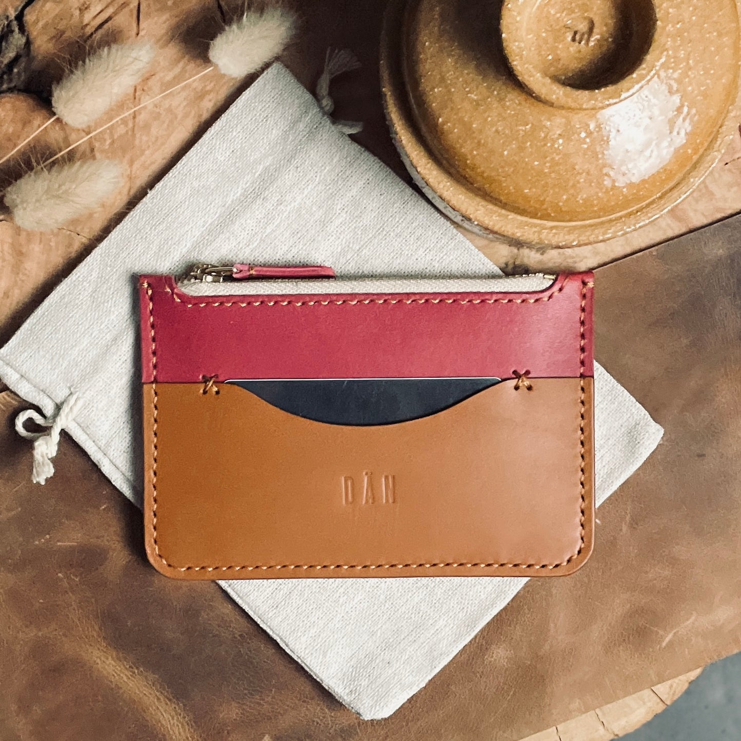 Lisbon wallet - cherry & brown