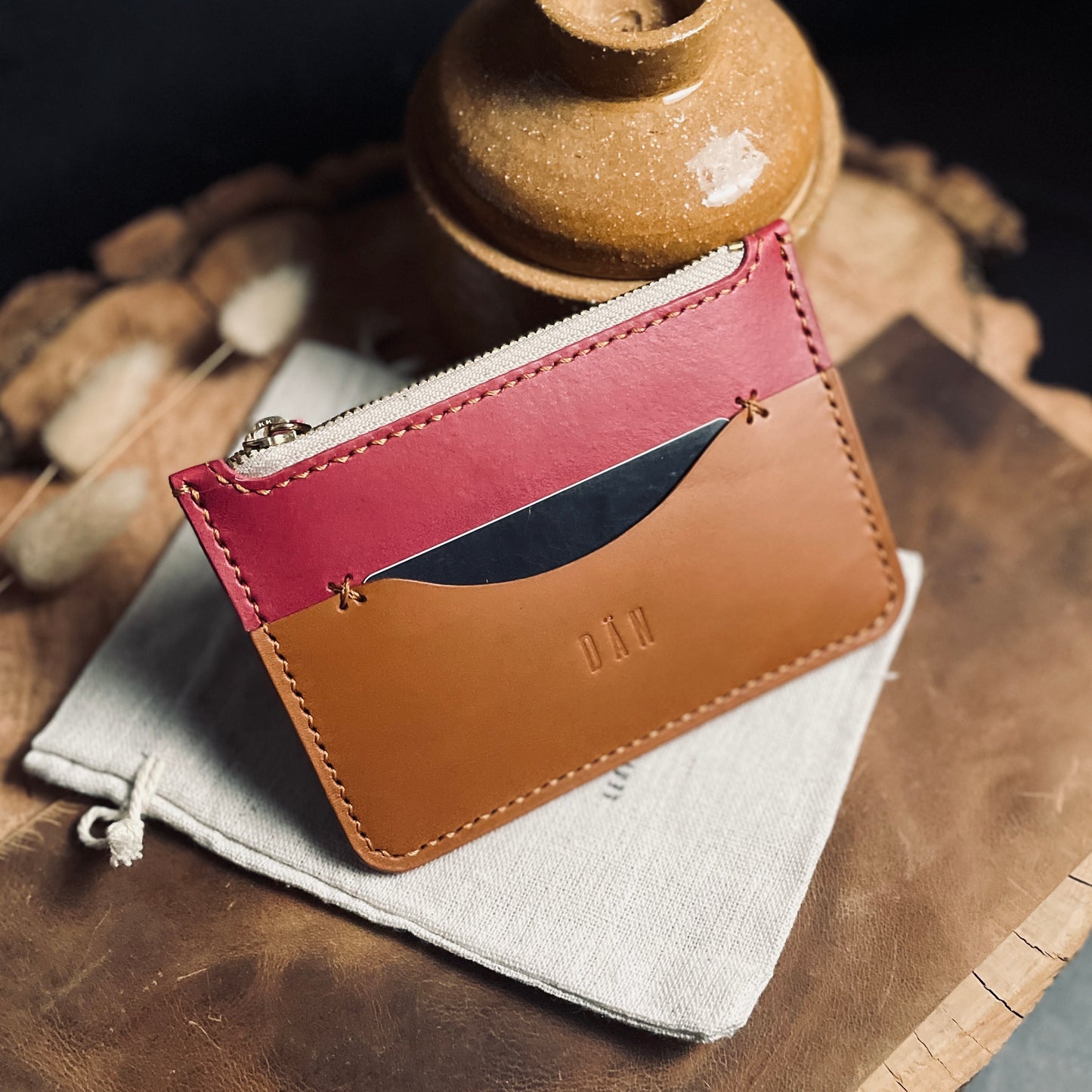 Lisbon wallet - cherry & brown